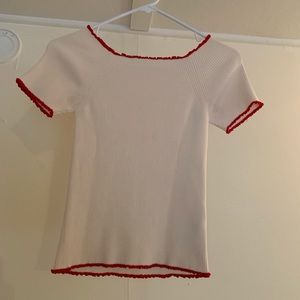Sandro Knit White Top with Red Piping Size 2